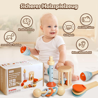 Montessori-houten muziekinstrumentenset (5-delig) – sensorisch