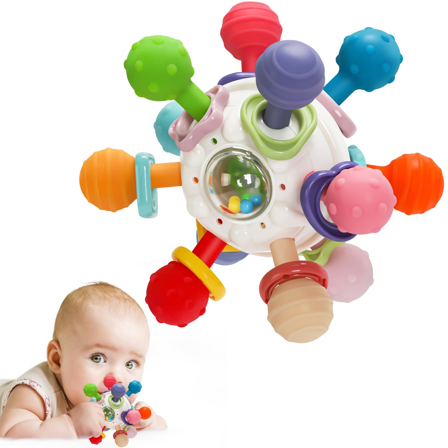 5-in-1-bijtring en sensorische rammelaar voor baby's