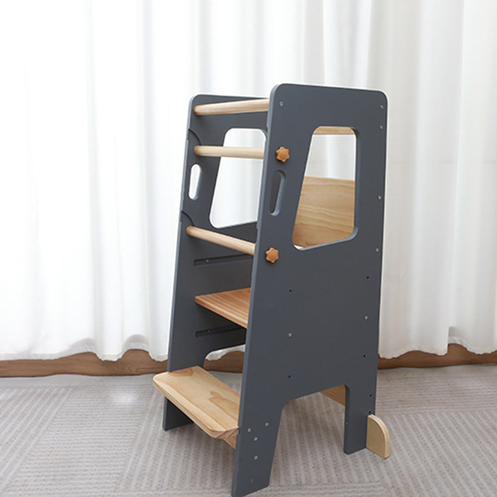 Adjustable wooden toddler step stool with secure standing platform for children