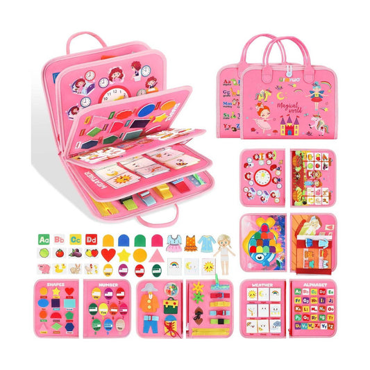 MontessoriLernwelt Busy Board 10-in-1 ¨C Prinzessin, Anziehspiel & Bauernhof, Montessori Busy Book f¨¹r Kinder 1¨C4 Jahre