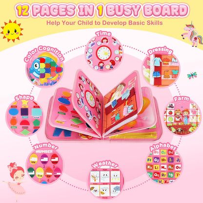 MontessoriLernwelt Busy Board 10-in-1 ¨C Prinzessin, Anziehspiel & Bauernhof, Montessori Busy Book f¨¹r Kinder 1¨C4 Jahre