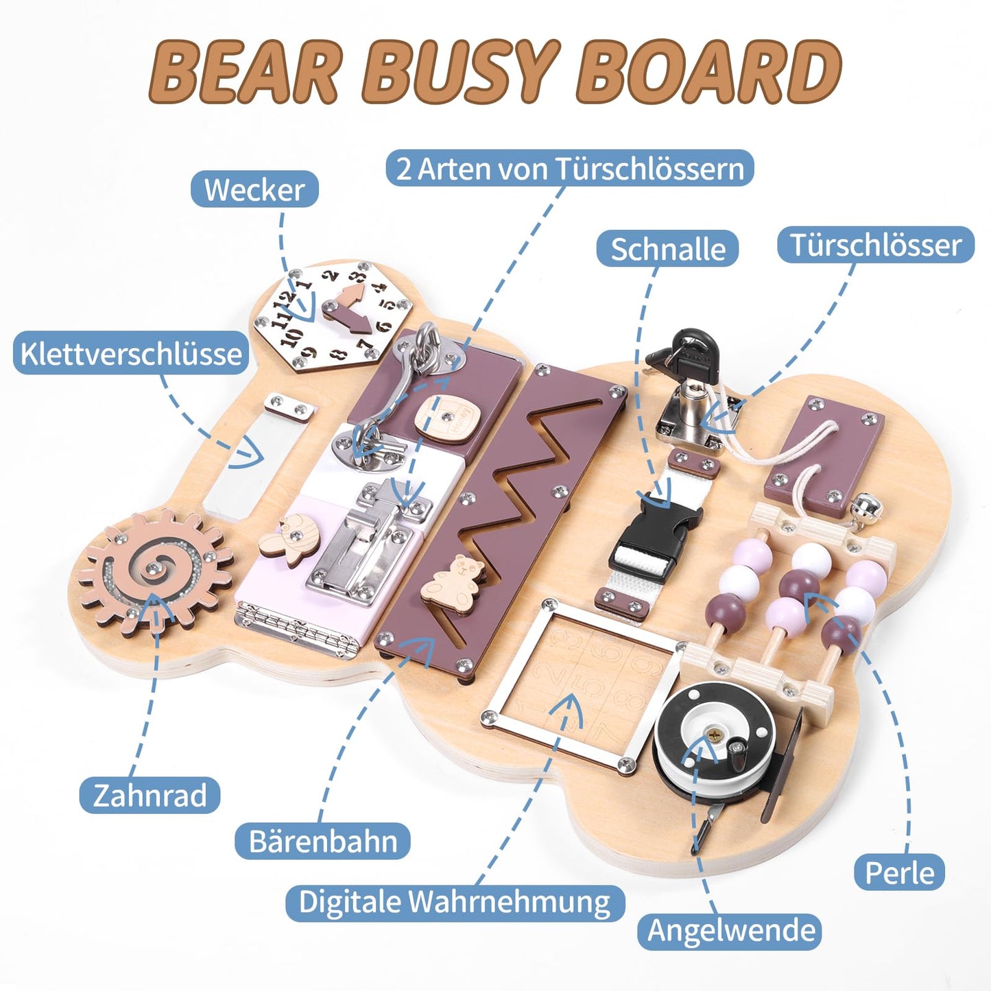 Montessori Busy Board Kleiner Bär – Motorik Holzspielzeug