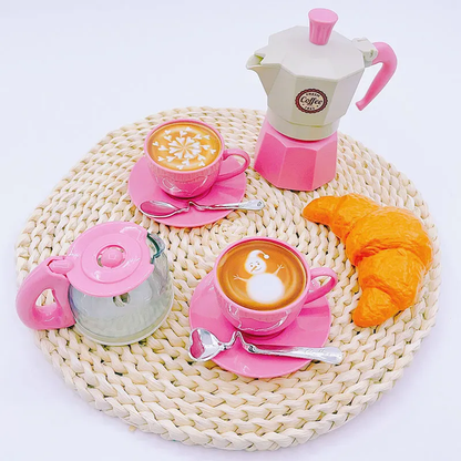MontessoriLernwelt Kaffee Set für Kinder mit Croissant und Latte Art Tasse, sicheres Geschenkspielzeug