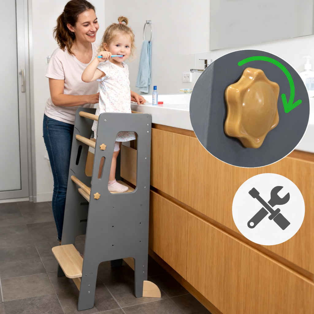 Convertible learning tower for growing kids supporting everyday independence