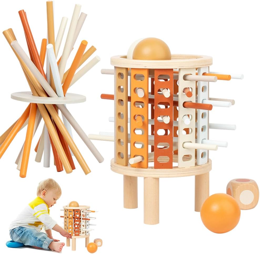 Farblernturm Montessori Spielzeug – Rund (Drop-Stick & Kugelspiel)