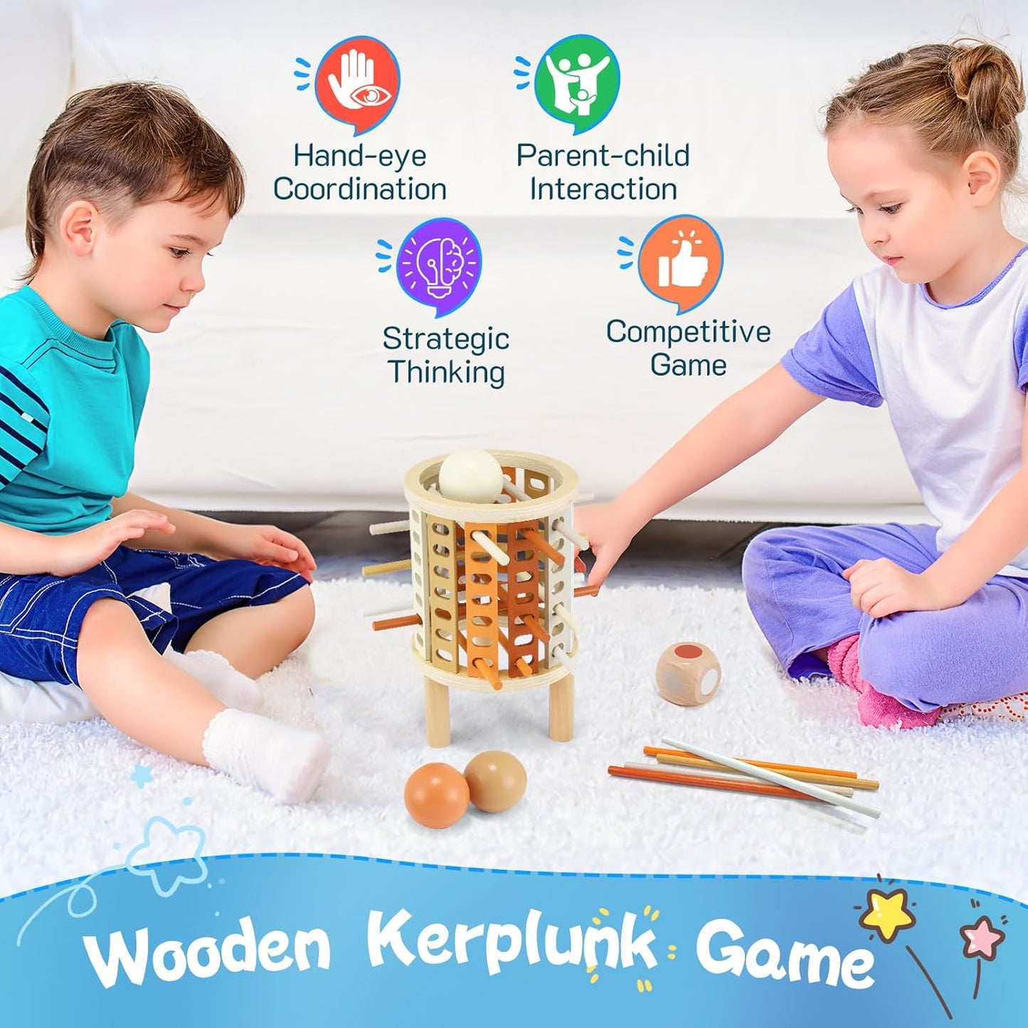 Farblernturm Montessori Spielzeug – Rund (Drop-Stick & Kugelspiel)