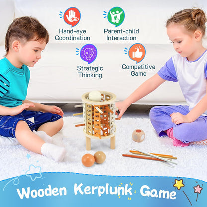 Farblernturm Montessori Spielzeug – Rund (Drop-Stick & Kugelspiel)