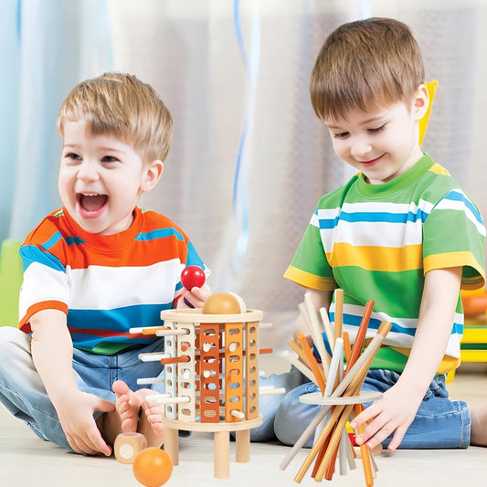 Farblernturm Montessori Spielzeug – Rund (Drop-Stick & Kugelspiel)