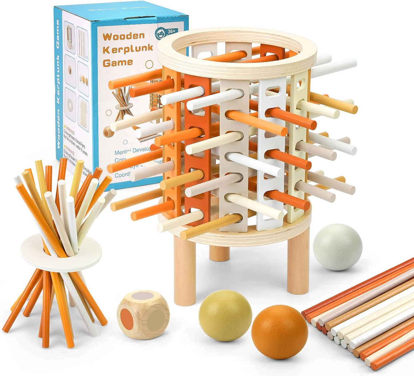 Farblernturm Montessori Spielzeug – Rund (Drop-Stick & Kugelspiel)