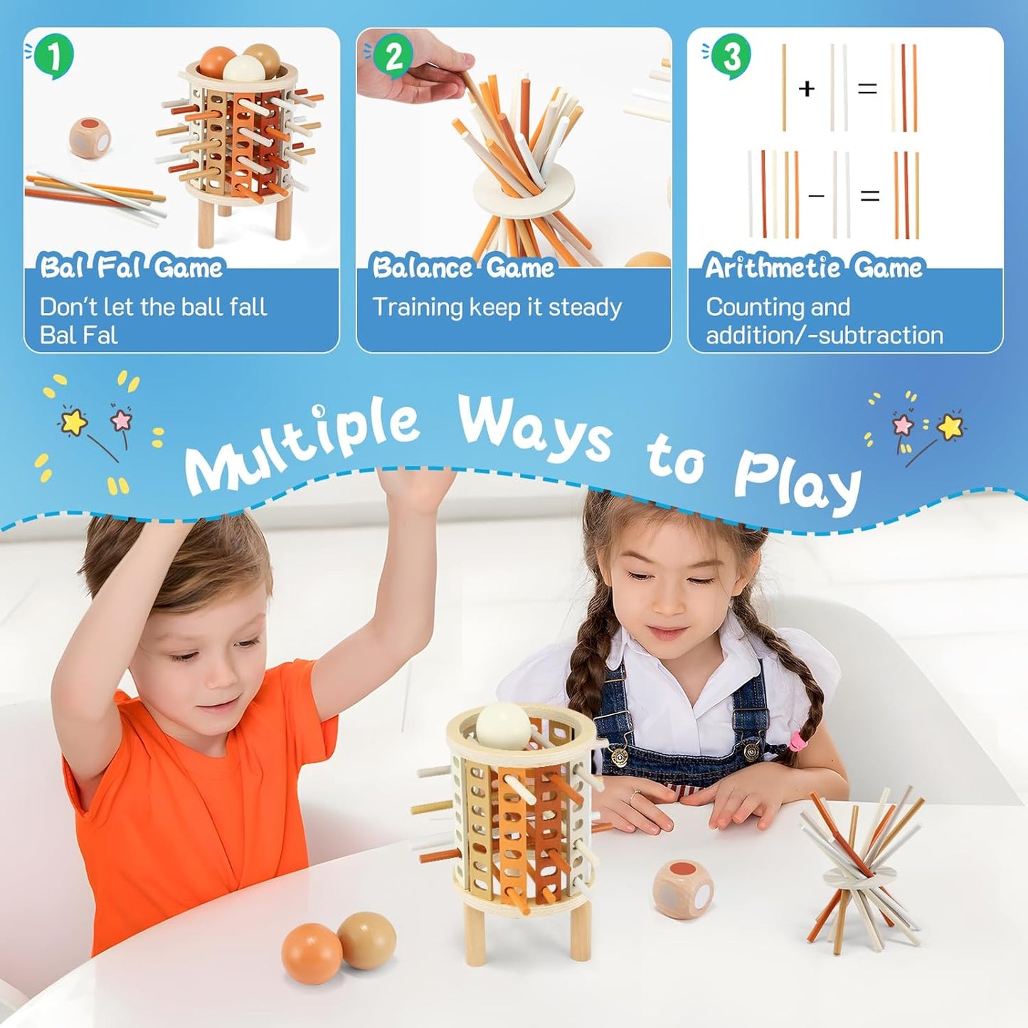 Farblernturm Montessori Spielzeug – Rund (Drop-Stick & Kugelspiel)