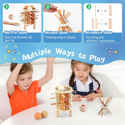 Farblernturm Montessori Spielzeug – Rund (Drop-Stick & Kugelspiel)