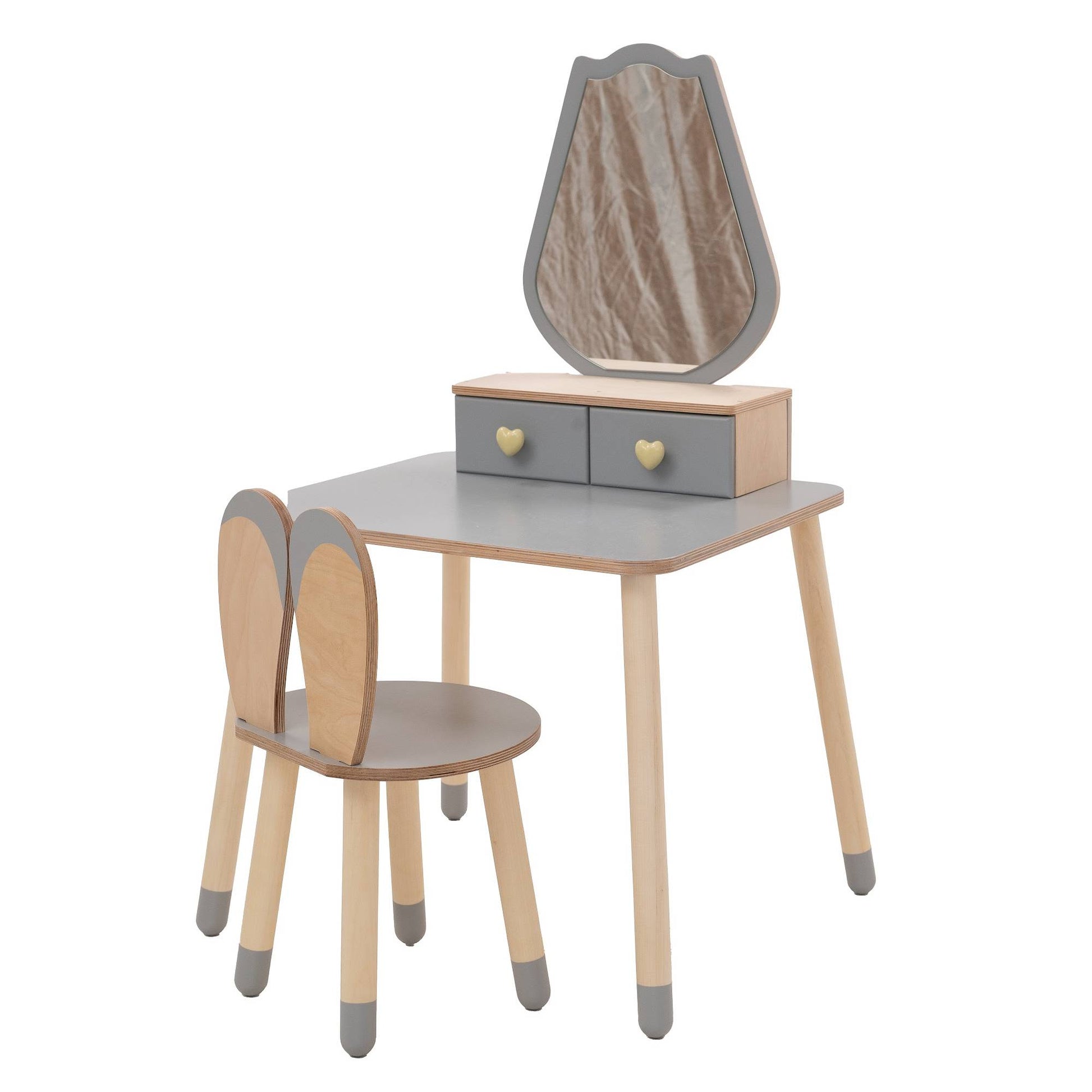 Kinder Schminktisch Set aus Holz mit Spiegel und Stuhl