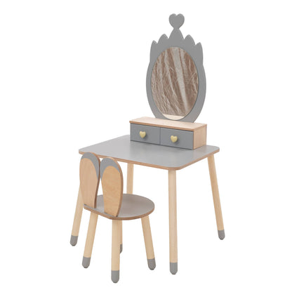 Kinder Schminktisch Set aus Holz mit Spiegel und Stuhl