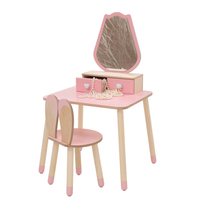 Kinder Schminktisch Set aus Holz mit Spiegel und Stuhl