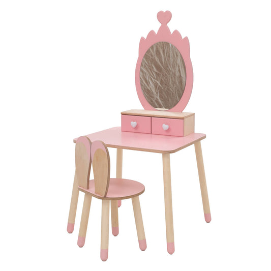 Kinder Schminktisch Set aus Holz mit Spiegel und Stuhl