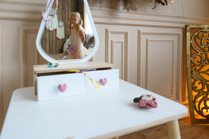 Kinder Schminktisch Set aus Holz mit Spiegel und Stuhl