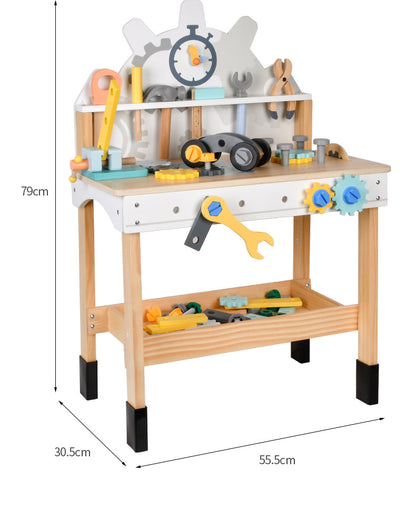 Große Kinder Werkbank aus Holz mit Werkzeugen und Zahnrädern
