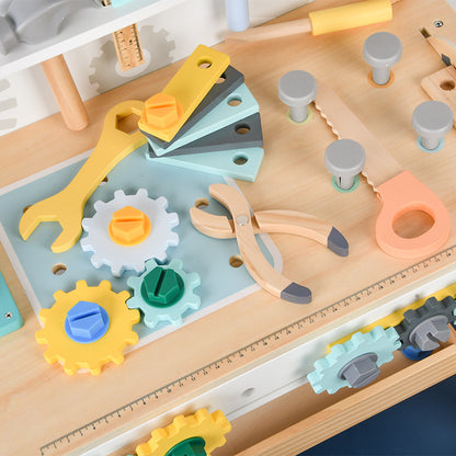 Große Kinder Werkbank aus Holz mit Werkzeugen und Zahnrädern
