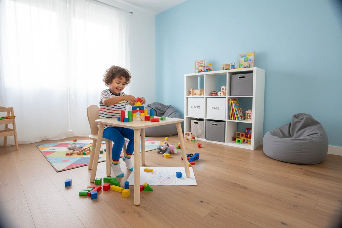Kind malt am eigenen Kinder Tisch