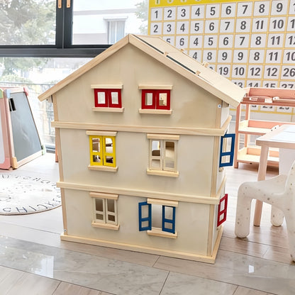 Großes Holz Puppenhaus 3 Etagen mit Möbeln für Kinder