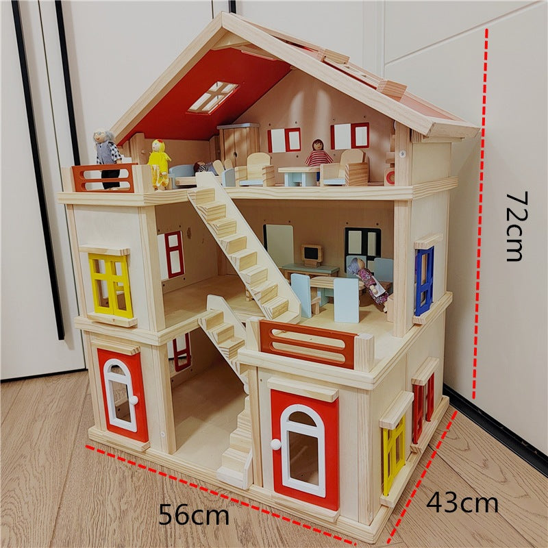 Großes Holz Puppenhaus 3 Etagen mit Möbeln für Kinder