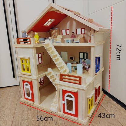 Großes Holz Puppenhaus 3 Etagen mit Möbeln für Kinder