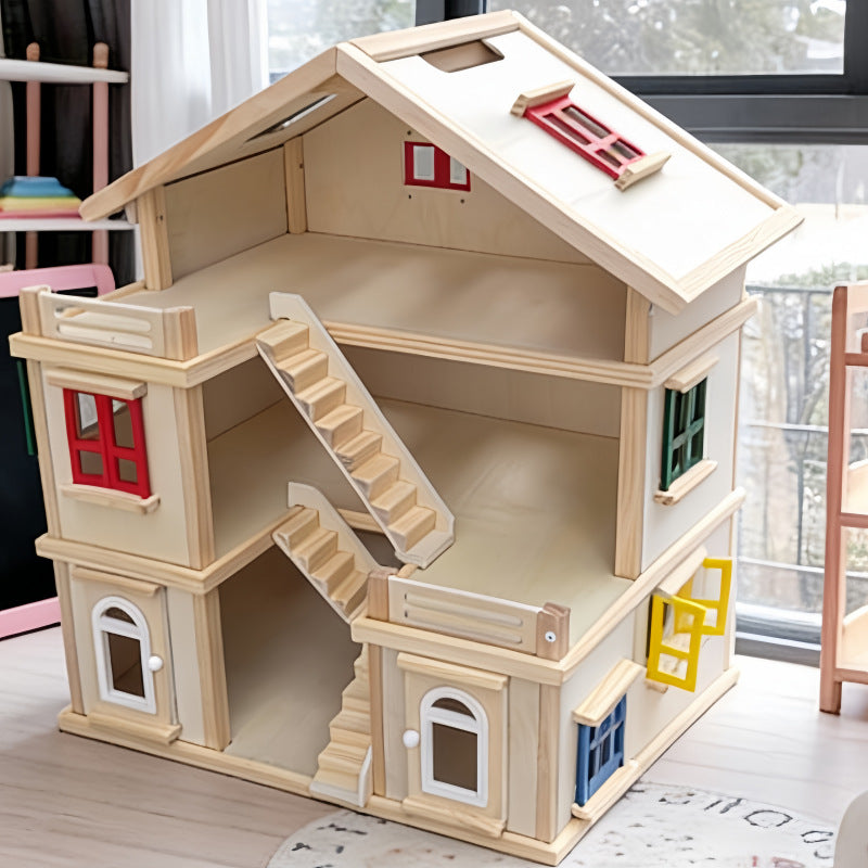 Großes Holz Puppenhaus 3 Etagen mit Möbeln für Kinder