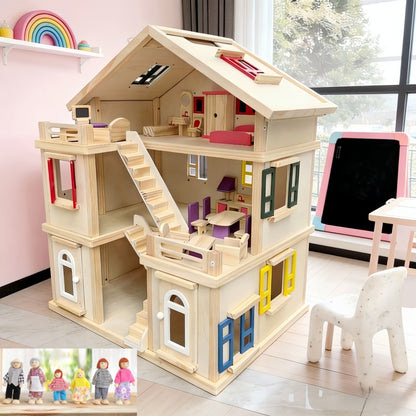 Großes Holz Puppenhaus 3 Etagen mit Möbeln für Kinder