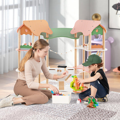 Großes Puppenhaus Holz – Spielwelt mit Brücke & 3 Etagen