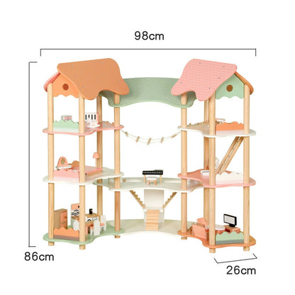 Großes Puppenhaus Holz mit Brücke 3 Etagen Spielhaus Kinder XXL