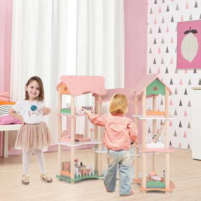 Großes Puppenhaus Holz – Spielwelt mit Brücke & 3 Etagen