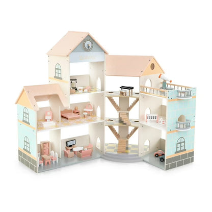 Großes Puppenhaus Holz Eckhaus mit Treppe 3 Etagen Kinder Spielhaus