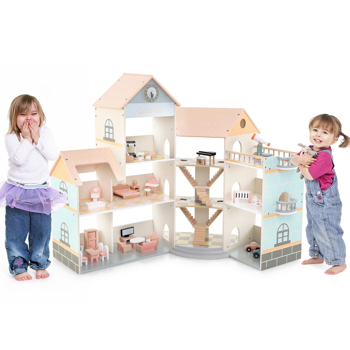 Großes Puppenhaus Holz Eckhaus mit Treppe 3 Etagen Kinder Spielhaus