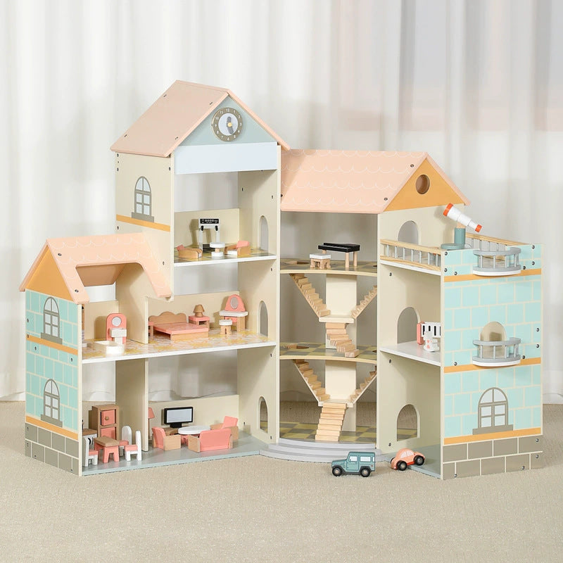 Großes Puppenhaus Holz Eckhaus mit Treppe 3 Etagen Kinder Spielhaus