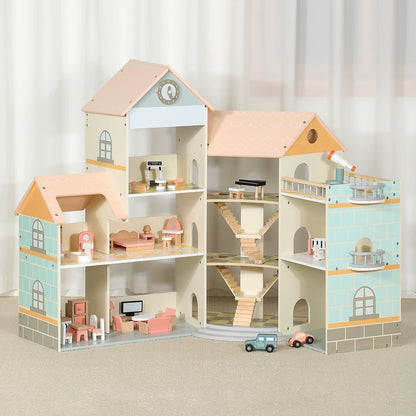 Großes Puppenhaus Holz Eckhaus mit Treppe 3 Etagen Kinder Spielhaus