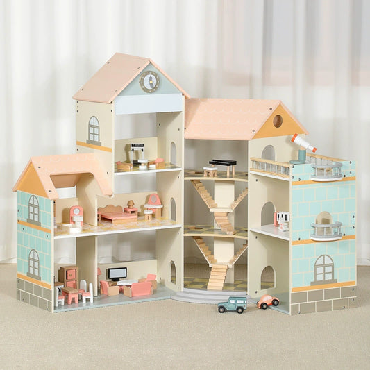 Großes Puppenhaus Holz Eckhaus mit Treppe 3 Etagen Kinder Spielhaus