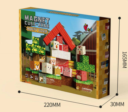 Magnetbausteine Bauernhof Welt 2 cm mit Tierwelt und Bauernhof Landschaft