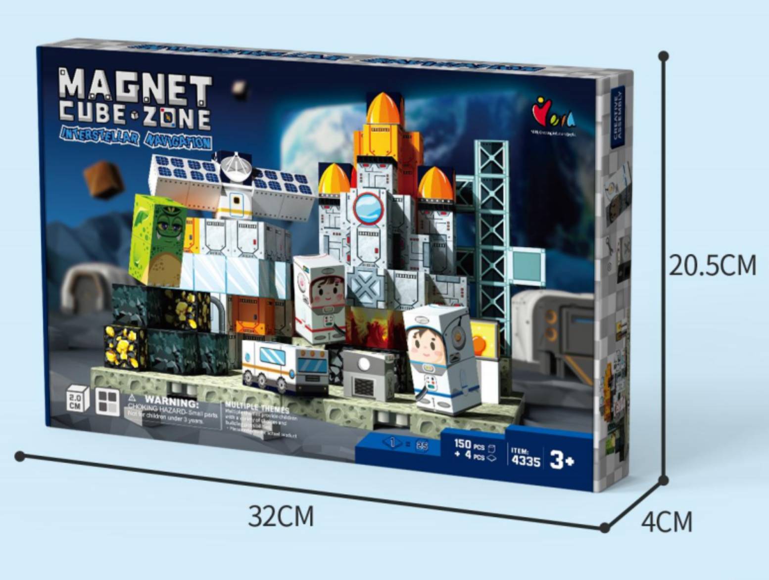 Magnetbausteine Weltraum 2 cm mit Raumstation und Raketen Design