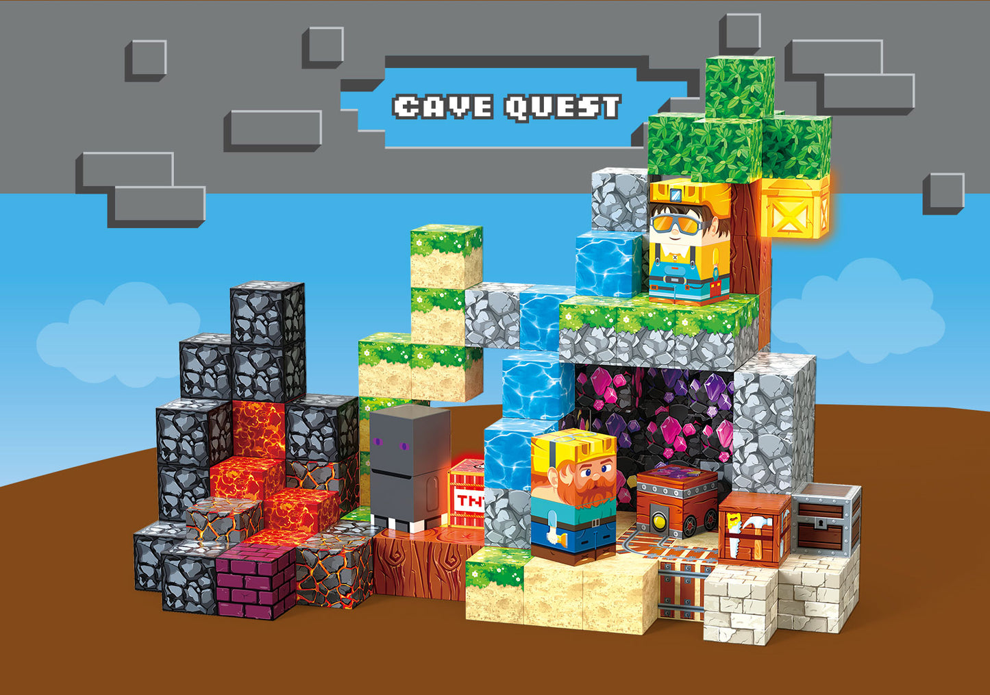 Magnetwürfel Cave Quest mit Wasser-, Lava- und Höhlenelementen