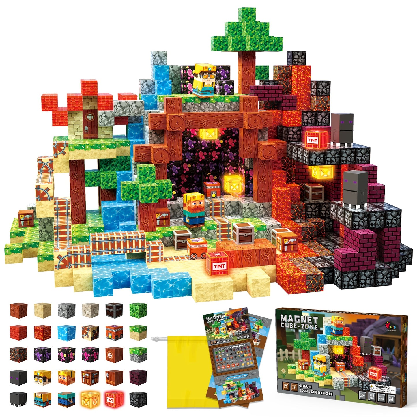 2 cm Magnetwürfel Höhlenexpedition mit Zubehör, Aufbewahrungsbeutel und Spielkarten