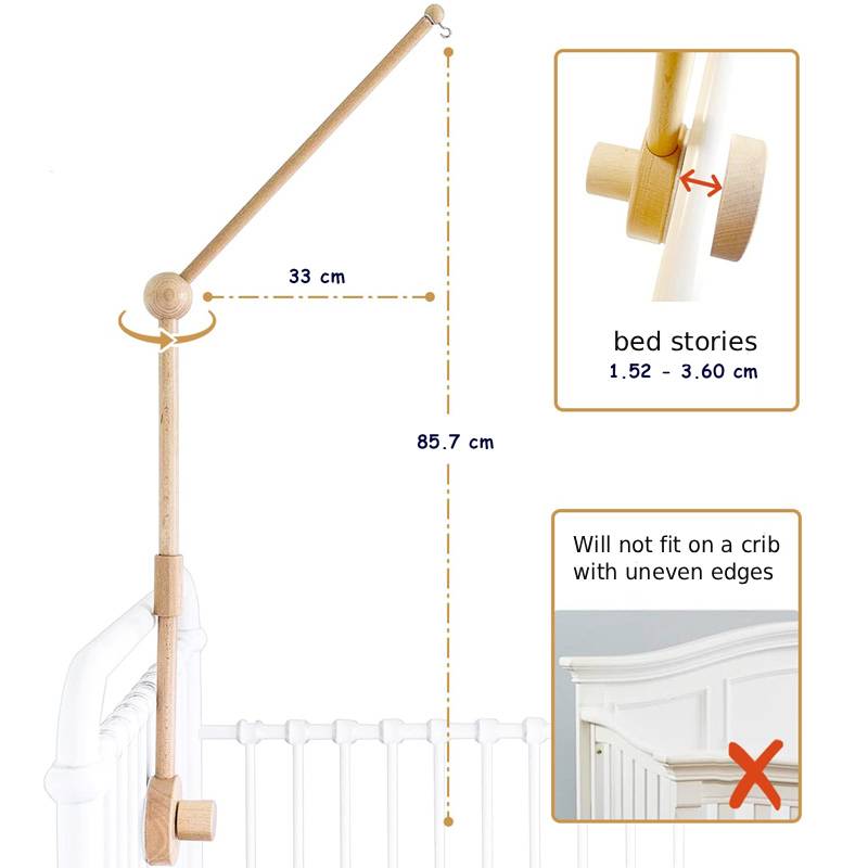 Buchenholz Mobile-Halter fürs Babybett – 2-stufig & 360° drehbar