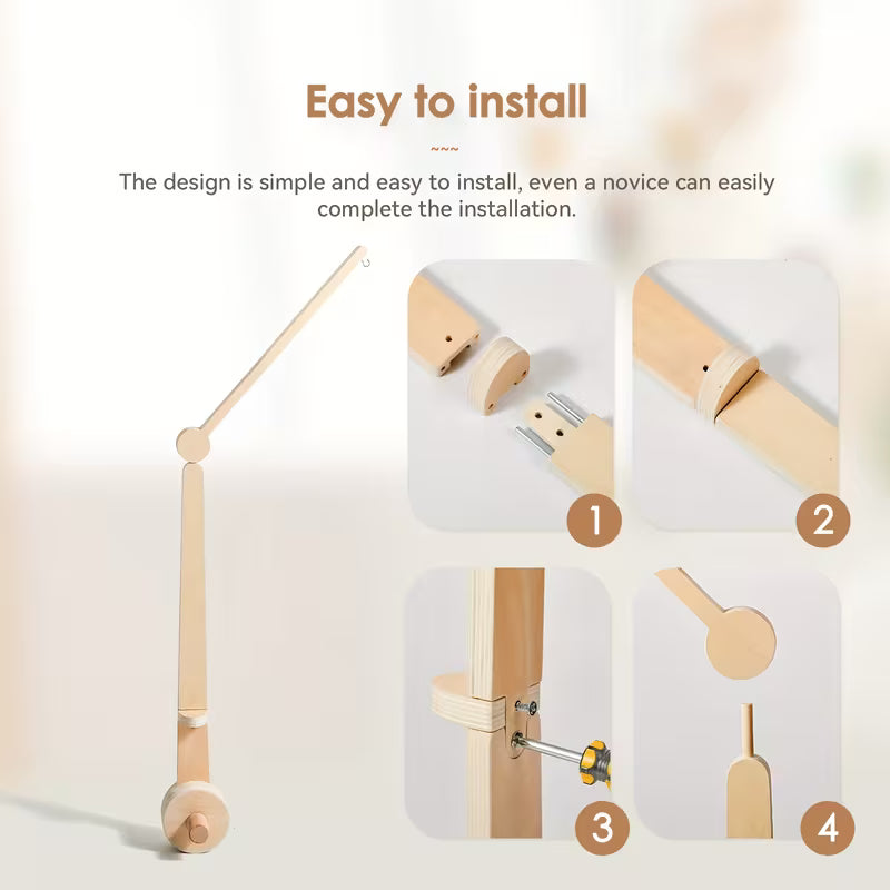 Buchenholz Mobile-Halter fürs Babybett – 2-stufig & 360° drehbar