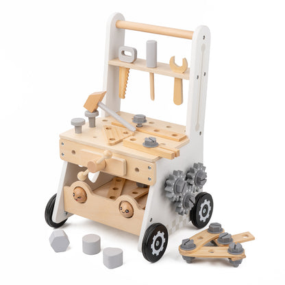 Chariot à pousser Montessori en bois – jouet 2-en-1 avec éléments de jeu