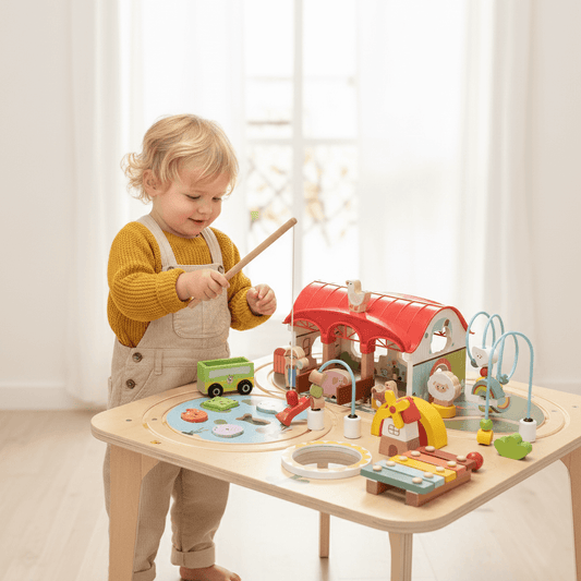 9-in-1 Holz-Aktivitätstisch | All-in-One Lernzentrum für Kleinkinder