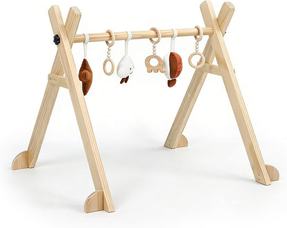 Montessori Baby Gym aus Holz mit Spielbogen und Anhängern
