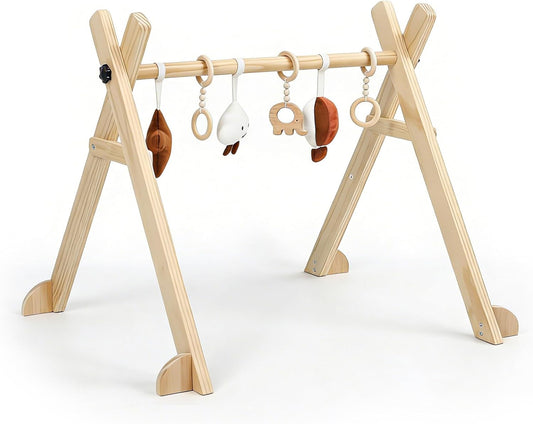 Montessori Baby Gym aus Holz mit Spielbogen und Anhängern