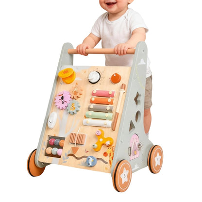 Montessori Schiebewagen aus Holz – Spielzeug mit Xylophon & Spielelementen