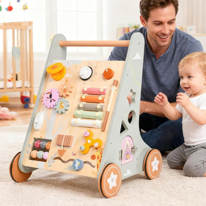 Montessori Schiebewagen aus Holz – Spielzeug mit Xylophon & Spielelementen