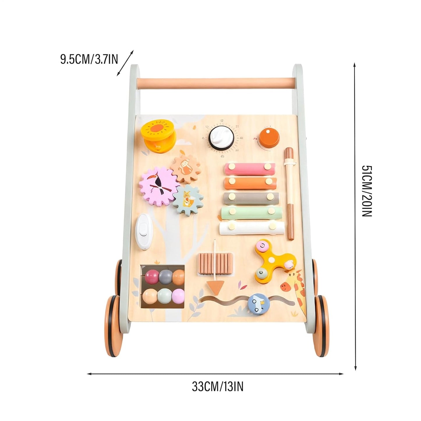 Montessori Schiebewagen aus Holz – Spielzeug mit Xylophon & Spielelementen