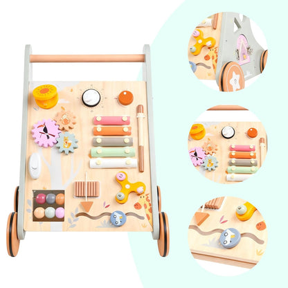 Montessori Schiebewagen aus Holz – Spielzeug mit Xylophon & Spielelementen